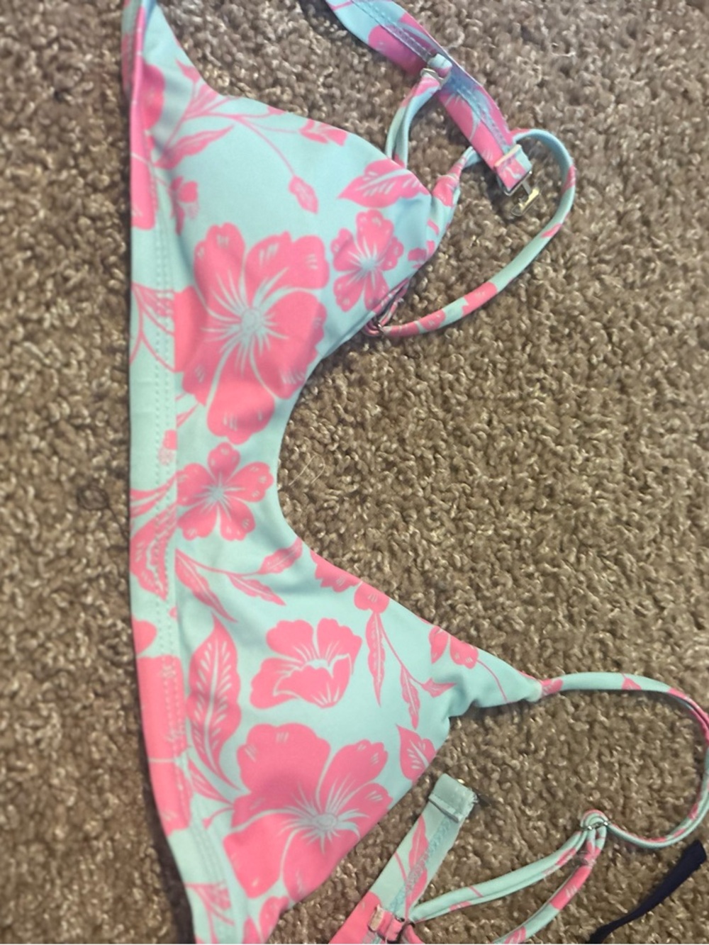 Girls Floral Bikini Top - Pink & Light Blue